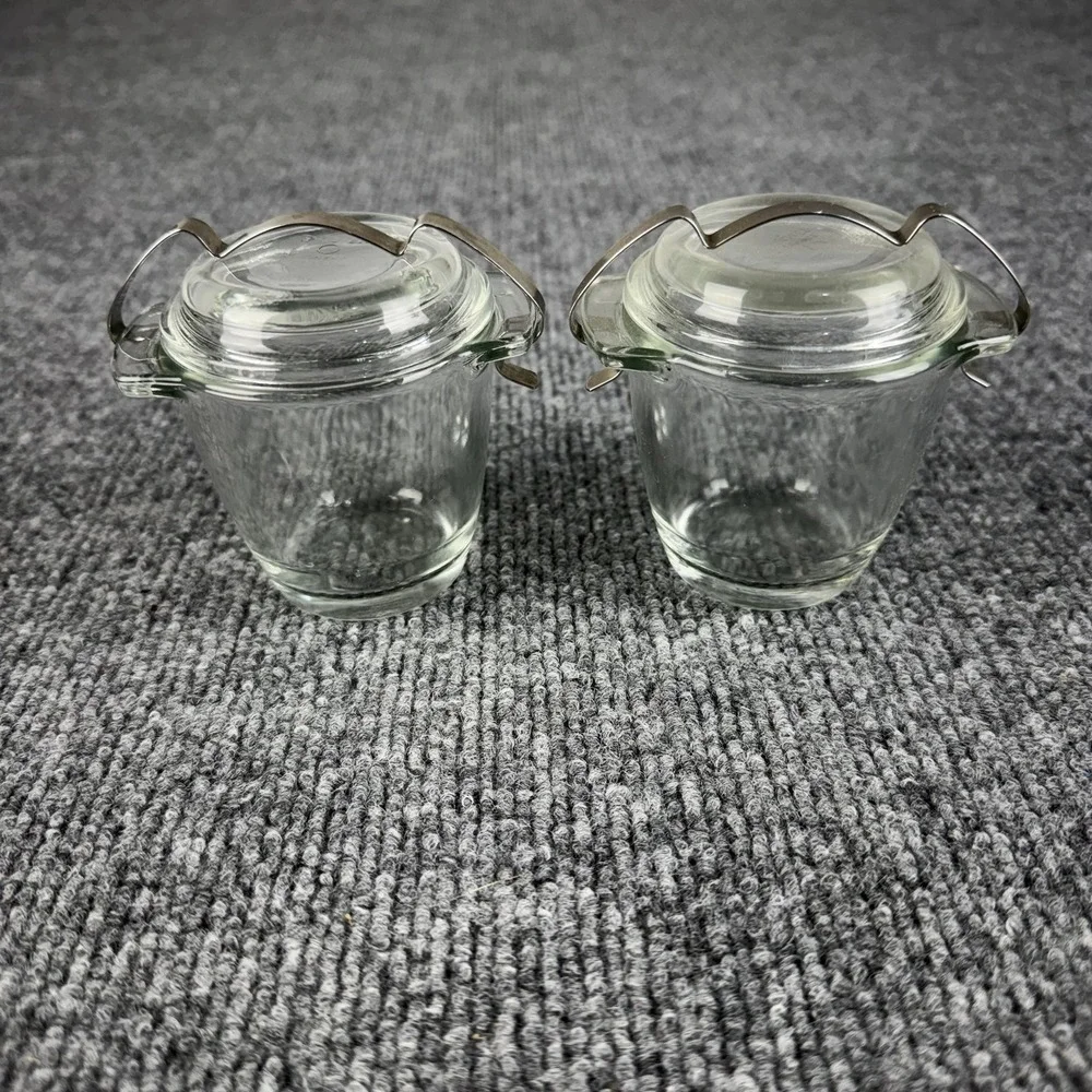 Vintage Sovirel Glass Jam Jars Set Of 2 Clear Round With Lids France Kitchen